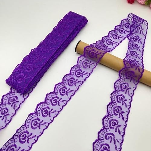 YKAFADE 10 Yard 4cm Breite Stickerei Spitzenbesatz Spitzenband DIY Dekorative Spitze Zierband Dekoband Spitzen Borten Bänder zum Nähen Handwerk Dessous Hochzeitskleid Haus Deko,Lila von YKAFADE