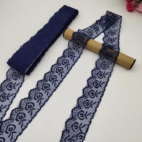 YKAFADE 10 Yard 4cm Breite Stickerei Spitzenbesatz Spitzenband DIY Dekorative Spitze Zierband Dekoband Spitzen Borten Bänder zum Nähen Handwerk Dessous Hochzeitskleid Haus Deko,Navy Blau von YKAFADE