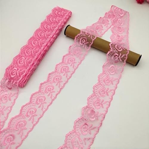 YKAFADE 10 Yard 4cm Breite Stickerei Spitzenbesatz Spitzenband DIY Dekorative Spitze Zierband Dekoband Spitzen Borten Bänder zum Nähen Handwerk Dessous Hochzeitskleid Haus Deko,Rosa #2 von YKAFADE