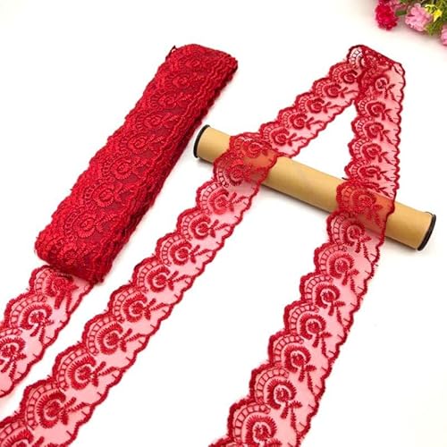 YKAFADE 10 Yard 4cm Breite Stickerei Spitzenbesatz Spitzenband DIY Dekorative Spitze Zierband Dekoband Spitzen Borten Bänder zum Nähen Handwerk Dessous Hochzeitskleid Haus Deko,Rot von YKAFADE