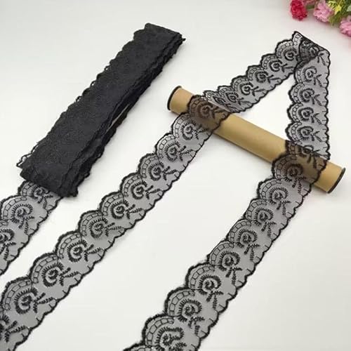 YKAFADE 10 Yard 4cm Breite Stickerei Spitzenbesatz Spitzenband DIY Dekorative Spitze Zierband Dekoband Spitzen Borten Bänder zum Nähen Handwerk Dessous Hochzeitskleid Haus Deko,Schwarz von YKAFADE