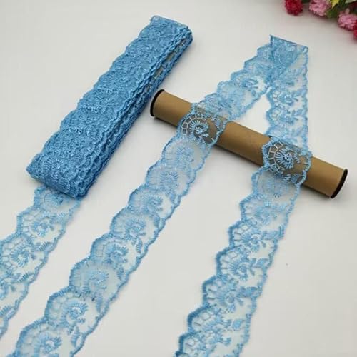 YKAFADE 10 Yard 4cm Breite Stickerei Spitzenbesatz Spitzenband DIY Dekorative Spitze Zierband Dekoband Spitzen Borten Bänder zum Nähen Handwerk Dessous Hochzeitskleid Haus Deko,Seeblau von YKAFADE