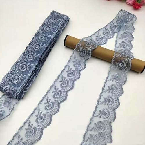 YKAFADE 10 Yard 4cm Breite Stickerei Spitzenbesatz Spitzenband DIY Dekorative Spitze Zierband Dekoband Spitzen Borten Bänder zum Nähen Handwerk Dessous Hochzeitskleid Haus Deko,Silber grau von YKAFADE