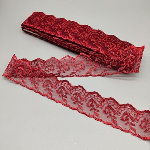 YKAFADE 10 Yard 4cm Breite Stickerei Spitzenbesatz Spitzenband DIY Dekorative Spitze Zierband Dekoband Spitzen Borten Bänder zum Nähen Handwerk Dessous Hochzeitskleid Haus Deko,Weinrot von YKAFADE