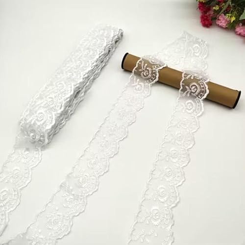 YKAFADE 10 Yard 4cm Breite Stickerei Spitzenbesatz Spitzenband DIY Dekorative Spitze Zierband Dekoband Spitzen Borten Bänder zum Nähen Handwerk Dessous Hochzeitskleid Haus Deko,Weiß von YKAFADE