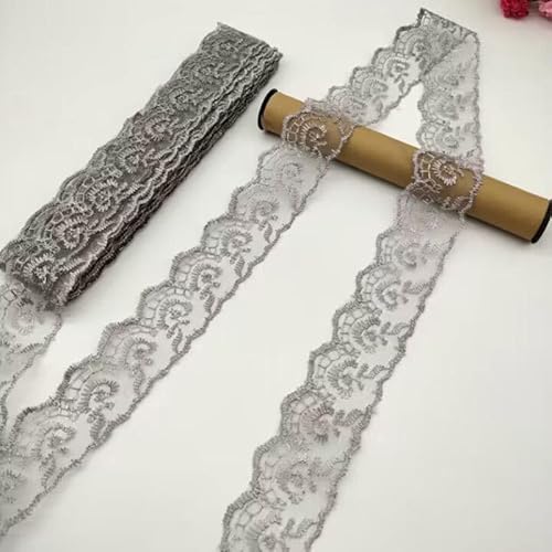 YKAFADE 10 Yard 4cm Breite Stickerei Spitzenbesatz Spitzenband DIY Dekorative Spitze Zierband Dekoband Spitzen Borten Bänder zum Nähen Handwerk Dessous Hochzeitskleid Haus Deko,grau von YKAFADE