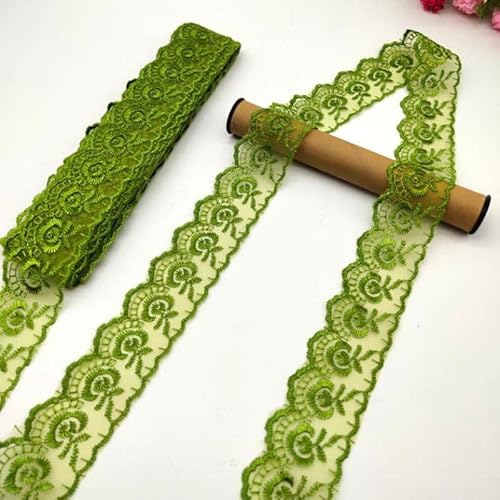 YKAFADE 10 Yard 4cm Breite Stickerei Spitzenbesatz Spitzenband DIY Dekorative Spitze Zierband Dekoband Spitzen Borten Bänder zum Nähen Handwerk Dessous Hochzeitskleid Haus Deko,grün von YKAFADE