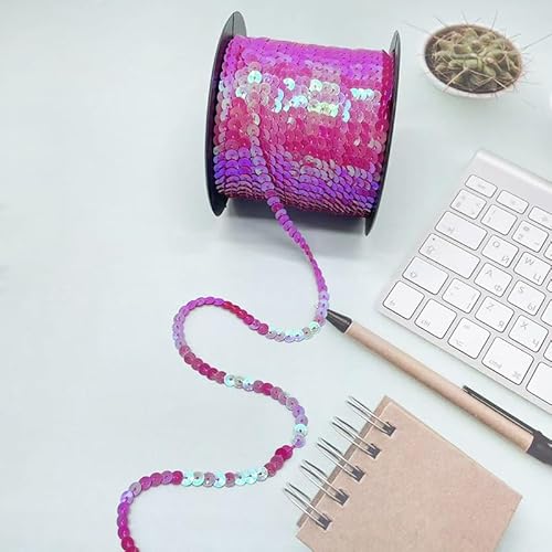 YKAFADE 100 Yard Paillettenband 6mm Breites Bunte Paillette Trim Glänzende Paillettenbänder Flache Glitzerborte für DIY Handwerk Bastelprojekte Tanzbekleidungen Armband-Glitzer Rose von YKAFADE