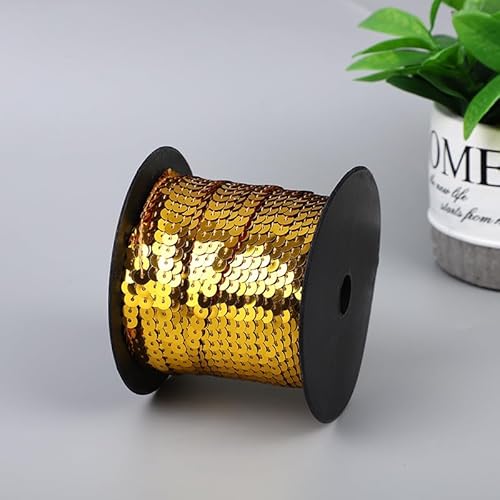 YKAFADE 100 Yard Paillettenband 6mm Breites Bunte Paillette Trim Glänzende Paillettenbänder Flache Glitzerborte für DIY Handwerk Bastelprojekte Tanzbekleidungen Armband-Gold Gelb von YKAFADE