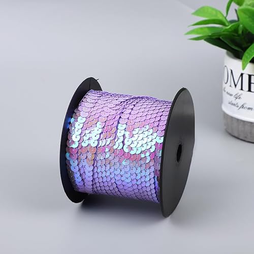 YKAFADE 100 Yard Paillettenband 6mm Breites Bunte Paillette Trim Glänzende Paillettenbänder Flache Glitzerborte für DIY Handwerk Bastelprojekte Tanzbekleidungen Armband-Lila von YKAFADE