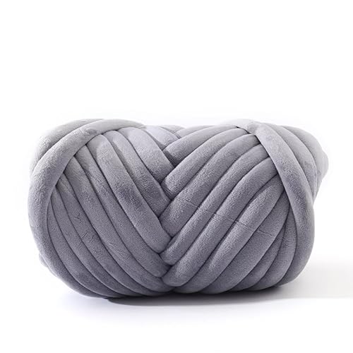 YKAFADE 1000g Dicke Wolle Garn, Dicke Wolle zum Häkeln Chunky Yarn Schlauchgarn Häkelwolle Sperrige Armstricken Wolle zum Handstricken für körbe, Decke, Rucksack, Haustierkorb, Haut -hellgrau von YKAFADE