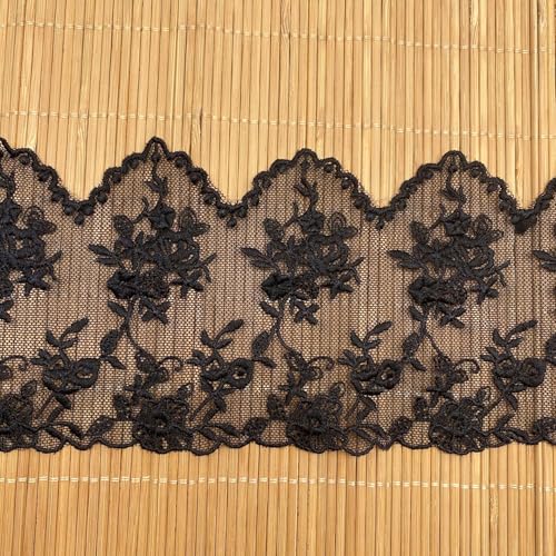 YKAFADE 15 Yard Spitzenband 10.5cm Schwarz Spitzenbordüre Spitzen Blumen Vintage Spitzenbordüre Stickerei Dekoband Zierband Blumenband für Nähen Handwerk Dessous Hochzeitskleid Hochzeit Haus Deko von YKAFADE