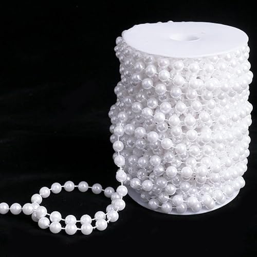 YKAFADE 2 Rolle 8mm * 19m Perlengirlande Perlenband,Weiß Perlenkette Deko Kunstperlenkette Angelschnur Perlen Girlande für Hochzeit, Party, Schmuckherstellung DIY Handwerk Haarschmuck Tischdeko von YKAFADE