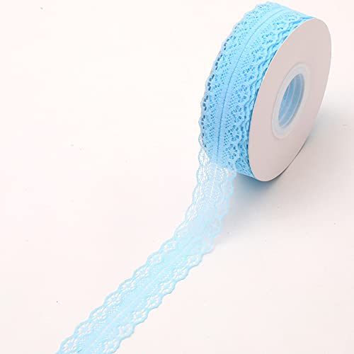 YKAFADE 25 Yard Spitzenband 3cm Blau Spitzenborte Dekostoff Spitzenstoff Zum Nähen Spitze Blumenband Borte für Hochzeit Tischdeko Basteln Nähen Handwerk Geschenkband Kraftpapier Heimdekoration von YKAFADE