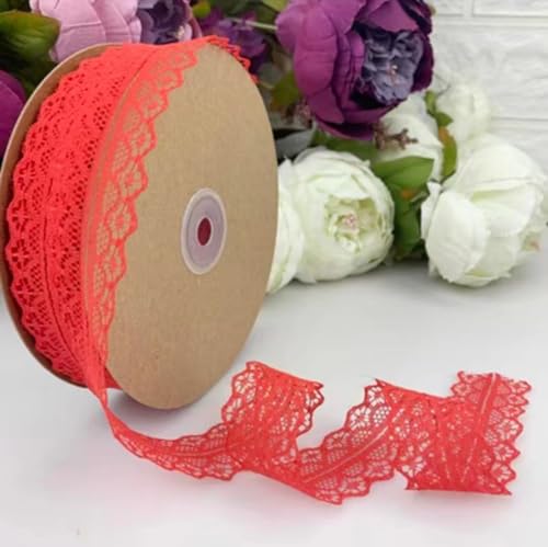 YKAFADE 25 Yard Spitzenband 3cm Rot Spitzenborte Dekostoff Spitzenstoff Zum Nähen Spitze Blumenband Borte für Hochzeit Tischdeko Basteln Nähen Handwerk Geschenkband Kraftpapier Heimdekoration von YKAFADE