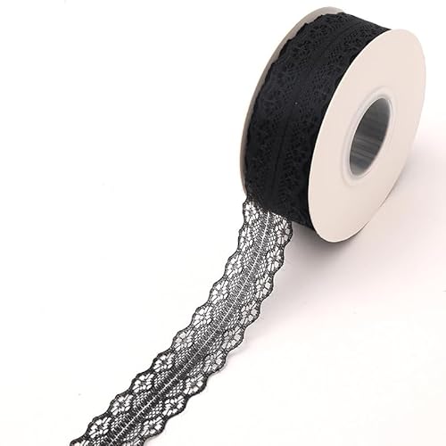 YKAFADE 25 Yard Spitzenband 3cm Schwarz Spitzenborte Dekostoff Spitzenstoff Zum Nähen Spitze Blumenband Borte für Hochzeit Tischdeko Basteln Nähen Handwerk Geschenkband Kraftpapier Heimdekoration von YKAFADE