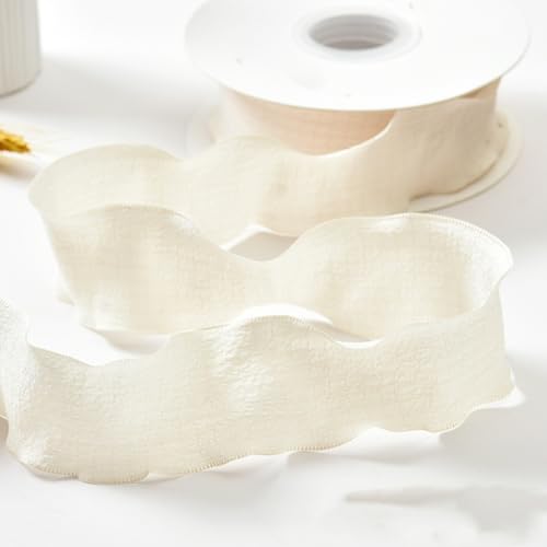 YKAFADE 3 Rollen x 10 Yard 25mm Breit Geschenkband Schleifenband Stoffband Bänder-Set Deko Band für Hochzeitseinladungen, Brautsträuße, Geschenke, Verpackungen, DIY-Kunsthandwerk Basteln-Beige von YKAFADE