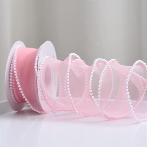 YKAFADE 3 Rollen x 4,5m Organzaband mit Perlen 40mm Breit Geschenkband Schimmernd Organza Bänder Schleifenband zum Basteln für Hochzeit,Weihnachten,Geburtstag,Blumenstrauß Geschenkverpackung -Hellrosa von YKAFADE