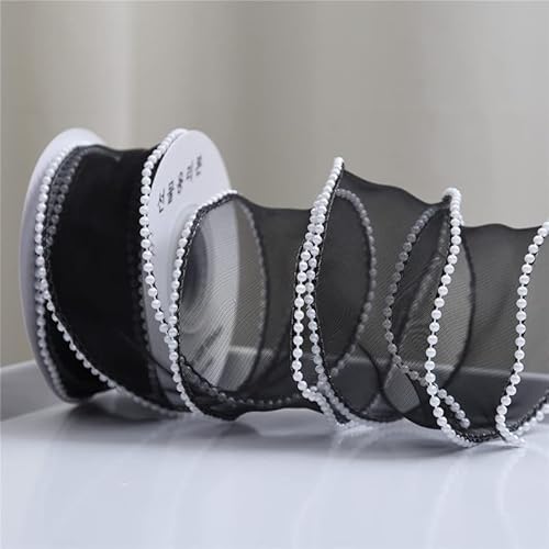 YKAFADE 3 Rollen x 4,5m Organzaband mit Perlen 40mm Breit Geschenkband Schimmernd Organza Bänder Schleifenband zum Basteln für Hochzeit,Weihnachten,Geburtstag,Blumenstrauß Geschenkverpackung -Schwarz von YKAFADE