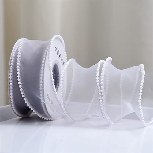 YKAFADE 3 Rollen x 4,5m Organzaband mit Perlen 40mm Breit Geschenkband Schimmernd Organza Bänder Schleifenband zum Basteln für Hochzeit,Weihnachten,Geburtstag,Blumenstrauß Geschenkverpackung -Grau von YKAFADE