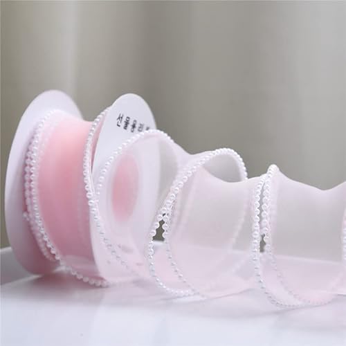 YKAFADE 3 Rollen x 4,5m Organzaband mit Perlen 40mm Breit Geschenkband Schimmernd Organza Bänder Schleifenband zum Basteln für Hochzeit,Weihnachten,Geburtstag,Blumenstrauß Geschenkverpackung -Rosa von YKAFADE