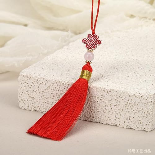 YKAFADE 30 Stück Quasten Anhänger,15cm Mini Quasten Handgemachte Seidige Quaste Schlüsselanhänger mit Perlen Chinesische Quaste für DIY-Projekte, Lesezeichen Tasche Schmuck Basteln-Rot von YKAFADE