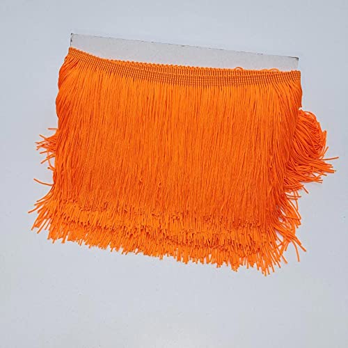 YKAFADE Fransenborte Fransenbordüre 10 Meter Länge 10cm Breite Quaste Seide Fransen Geschnitten Fransenborte für DIY, Lateinisches Kleid, Bühnenkleidung Vorhänge,Sofa,Handwerk Dekoration -Orange von YKAFADE