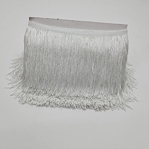 YKAFADE Fransenborte Fransenbordüre 10 Meter Länge 10cm Breite Quaste Seide Fransen Geschnitten Fransenborte für DIY, Lateinisches Kleid, Bühnenkleidung Vorhänge,Sofa,Handwerk Dekoration -Weiss von YKAFADE