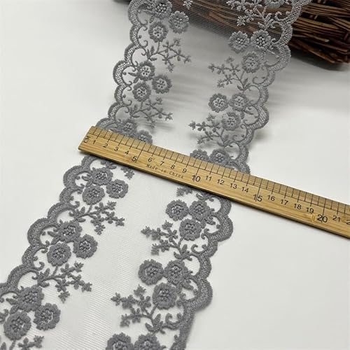 YKAFADE Spitzenbordüre Spitzenband 15 Yard 13cm Vintage Band Spitzen-Blumen Spitzenbesatz Dekoband Zierband zum Basteln,Nähen Handwerk Dessous Hochzeitskleid Deko Scrapbooking Geschenkbox, Grau von YKAFADE