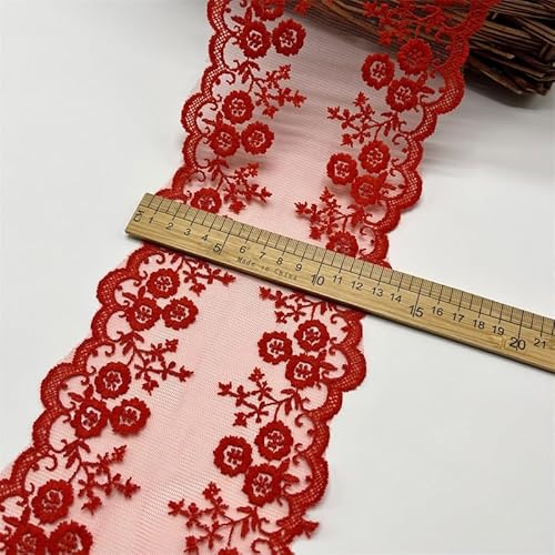 YKAFADE Spitzenbordüre Spitzenband 15 Yard 13cm Vintage Band Spitzen-Blumen Spitzenbesatz Dekoband Zierband zum Basteln,Nähen Handwerk Dessous Hochzeitskleid Deko Scrapbooking Geschenkbox, Rot von YKAFADE