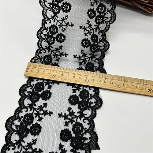 YKAFADE Spitzenbordüre Spitzenband 15 Yard 13cm Vintage Band Spitzen-Blumen Spitzenbesatz Dekoband Zierband zum Basteln,Nähen Handwerk Dessous Hochzeitskleid Deko Scrapbooking Geschenkbox, Schwarz von YKAFADE