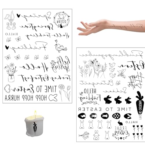 YKHSUAOU 6PCS Kerzentattoos Ostern,Kerzentattoos，Kerzenaufkleber sticker,DIY Wasserschiebefolie Kerzen,Aufkleber für Osterkerzen,Ostermotive Adventskerze Dekorieren (Schwarz) von YKHSUAOU