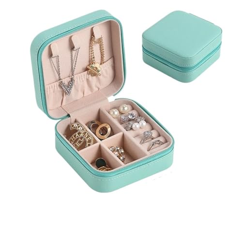 YKJGRTF Schmuckkästchen, Organizer, Schmuck-Aufbewahrungsbox, 1 Stück, Mini-Schmuck-Organizer, Reise-Schmuck, Reißverschluss, Box, Ohrringe, Halskette, Ring, tragbare Schmuckschatulle (grün) von YKJGRTF