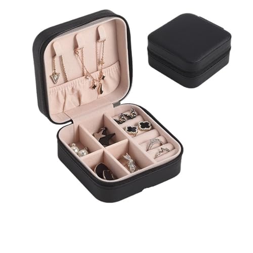 YKJGRTF Schmuckkästchen, Organizer, Schmuck-Aufbewahrungsbox, 1 Stück, Mini-Schmuck-Organizer, Reise-Schmuck, Reißverschluss, Box, Ohrringe, Halskette, Ring, tragbare Schmuckschatulle (schwarz) von YKJGRTF