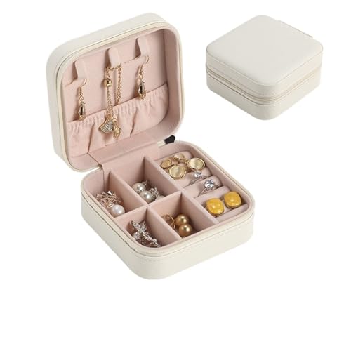 YKJGRTF Schmuckkästchen, Organizer, Schmuck-Aufbewahrungsbox, 1 Stück, Mini-Schmuck-Organizer, Reise-Schmuck, Reißverschluss, Box, Ohrringe, Halskette, Ring, tragbare Schmuckschatulle (weiß) von YKJGRTF