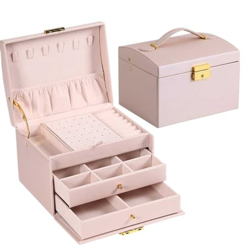 YKJGRTF Schmuckkästchen, Organizer, Schmuck-Aufbewahrungsbox, 3 Schubladen, tragbare Schmuckschatulle, Ohrring-, Ring-, Halsketten-Aufbewahrungsbox, PU-Leder, Schmuck-Display-Box mit von YKJGRTF