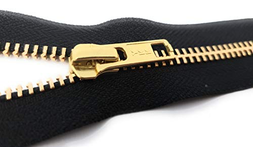 YKK nicht teilbarer Reißverschluss aus Metall in Gold mit Zipper Schwarz 12 cm von YKK