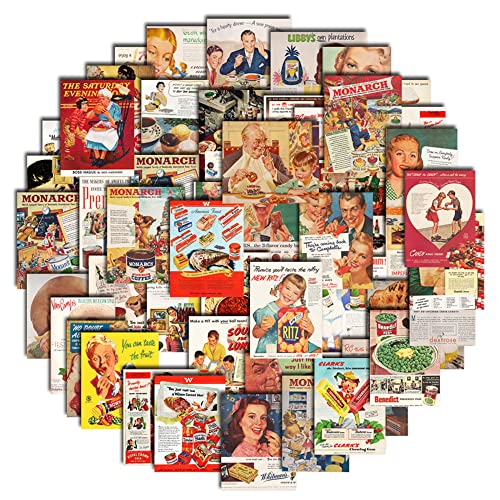 50 Retro Poster Magazin Lebensmittel Aufkleber Deko Karte Handy Wasserbecher Hand Konto Material Wasserdichte Aufkleber von Sattie