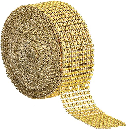 8 Reihen 10 Yard Selbstklebender Kristall，Glitzer Strassband，Für Blumenstrauß, Rahmen, Vasen, Hochzeit（Gold）. von YKKJ