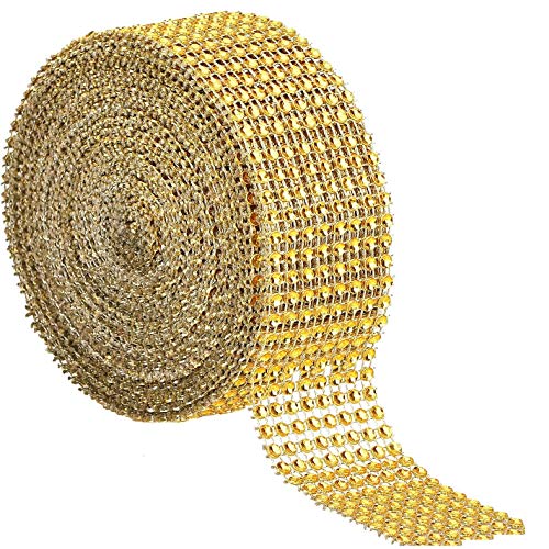 8 Reihen 10 Yards Diamond Ribbon Acryl Rhinestone Ribbon Dekoband Diamant für Bling Braut, Blumenstrauß, Rahmen, Vasen, Hochzeit, Handwerk, Dekoration (Gold) Ribbon von YKKJ