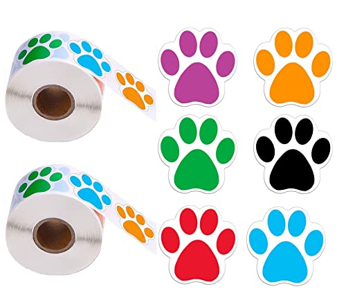 2 Rollen / 1000pcs Bunte Pfotenabdruck Aufklebe ，Bear Paw Print Labels， für Scrapbook Craft, Wandtattoos Dekoration/Pet Gift Bag Food Bag Aufkleber. von YKKJ