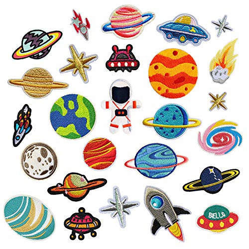 YKKJ 26 Stücke Bügelflicken Set, Raum Astronaut Planet zum aufbügeln Patch Sticker zum Nähen oder Aufbügeln, DIY Kleidung Patches Aufkleber für T-Shirt Jeans Kleidung Taschen Aufbügler von YKKJ