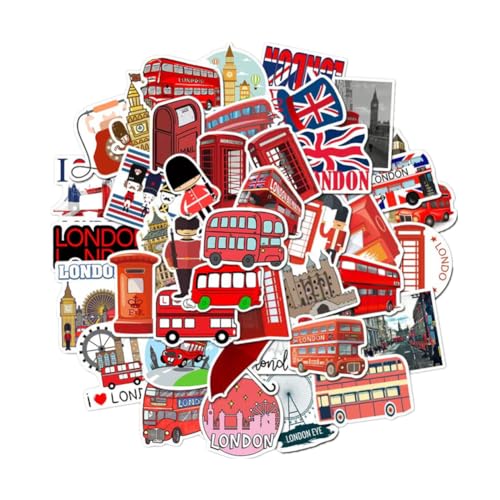 YKKJ London Bus Aufkleber Rote London Bus Sticker Set 50 Stück reise aufkleber Deko Stickers für Laptop Skateboard Fahrrad Moped Motorrad Fahrrad Computer,Geeignet für Erwachsene Kinder von YKKJ