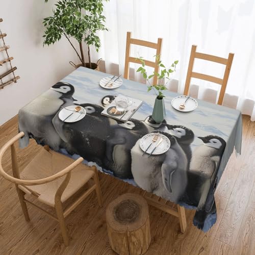 Rechteckige Tischdecke, Motiv: Junge Pinguine mit Schnee, 183 x 137 cm, wasserdichter Stoff, dekorative Tischdecke mit Spitzenrand, für Essen/Party/Buffet/Hochzeit von YKLJG