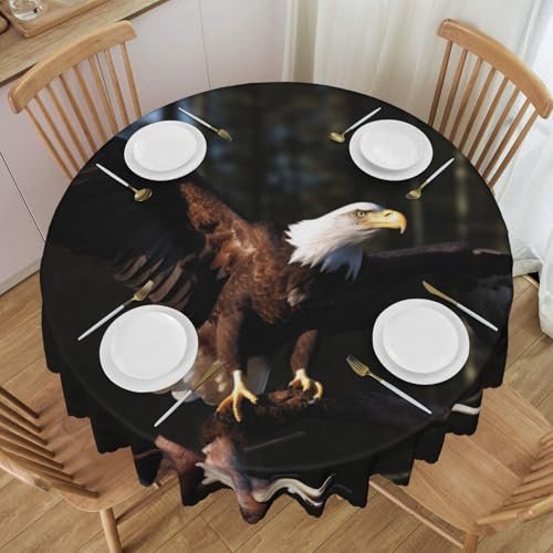 YKLJG 3D-Tischdecke mit Weißkopfseeadler, bedruckt, rund, 152 cm Durchmesser, wasserdichter Stoff, dekorative Tischdecke mit Spitzenrand, für Essen/Party/Buffet/Hochzeit von YKLJG