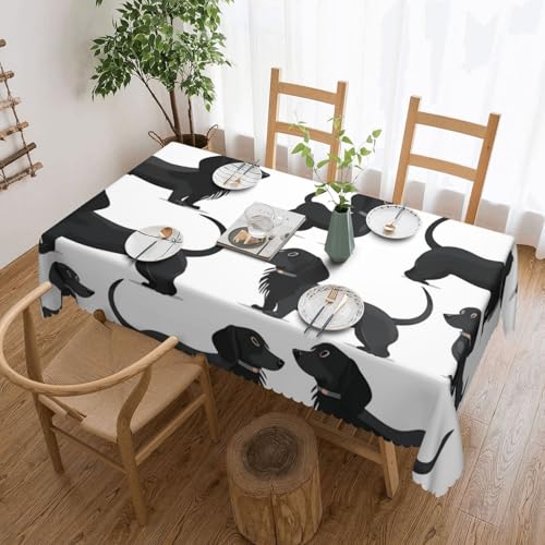 YKLJG Black Dogs Tischdecke, rechteckig, mit Dackel-Motiv, 183 x 137 cm, wasserdichter Stoff, dekorative Tischdecke mit Spitzenrand, für Essen/Party/Buffet/Hochzeit von YKLJG