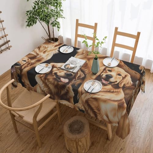 YKLJG Golden Retrievers bedruckte rechteckige Tischdecke, 183 x 137 cm, wasserdichter Stoff, dekorative Tischdecke mit Spitzenrand, für Essen/Party/Buffet/Hochzeit von YKLJG