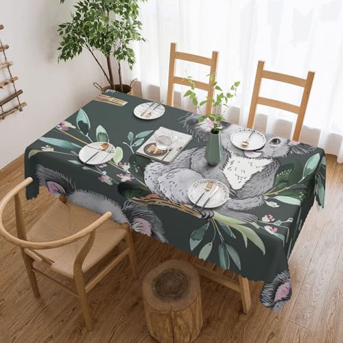 YKLJG Lovely Koala bedruckte rechteckige Tischdecke, 183 x 137 cm, wasserdichter Stoff, dekorative Tischdecke mit Spitzenrand, für Essen/Party/Buffet/Hochzeit von YKLJG