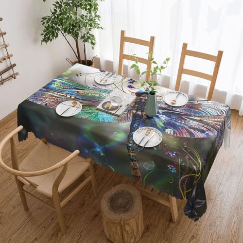 YKLJG Moderne rechteckige Tischdecke mit Libellen-Druck, 183 x 137 cm, wasserdichter Stoff, dekorative Tischdecke mit Spitzenrand, für Essen/Party/Buffet/Hochzeit von YKLJG