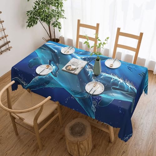 YKLJG Rechteckige Tischdecke, Delfine, 183 x 137 cm, wasserdicht, Stoff, dekorative Tischdecke mit Spitzenrand, für Essen/Party/Buffet/Hochzeit von YKLJG